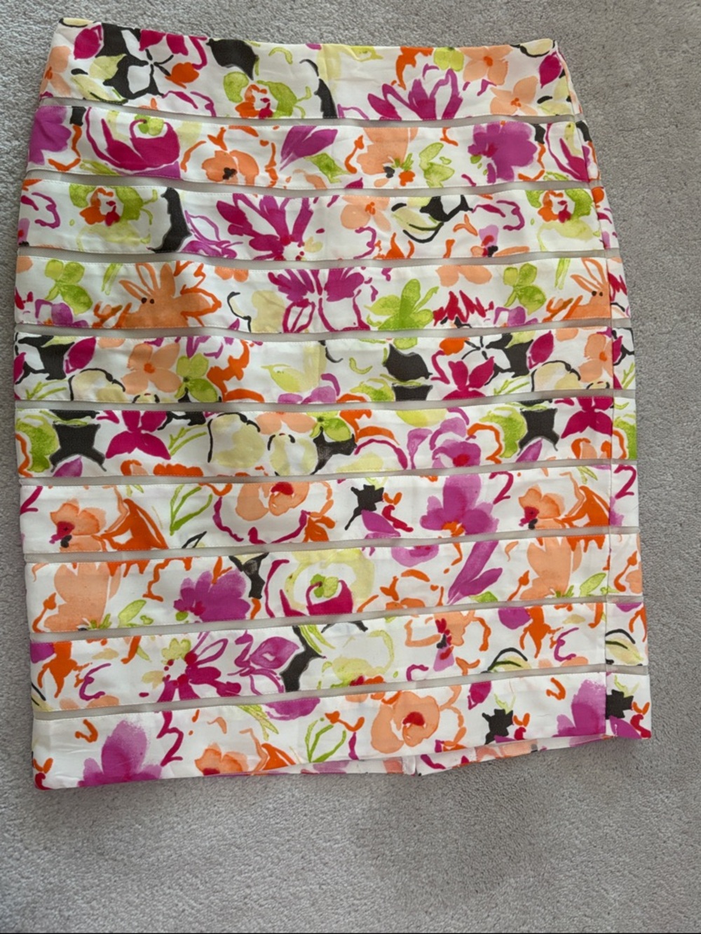 Ann Taylor White Floral Pencil Skirt in Pink, Orange & Green
